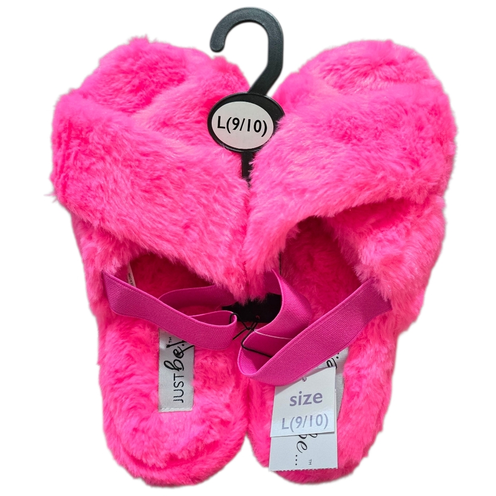 Brand New Just Be Women's Size Large 9 Hot Pink Faux Fur Fuzzy Slide Slippers